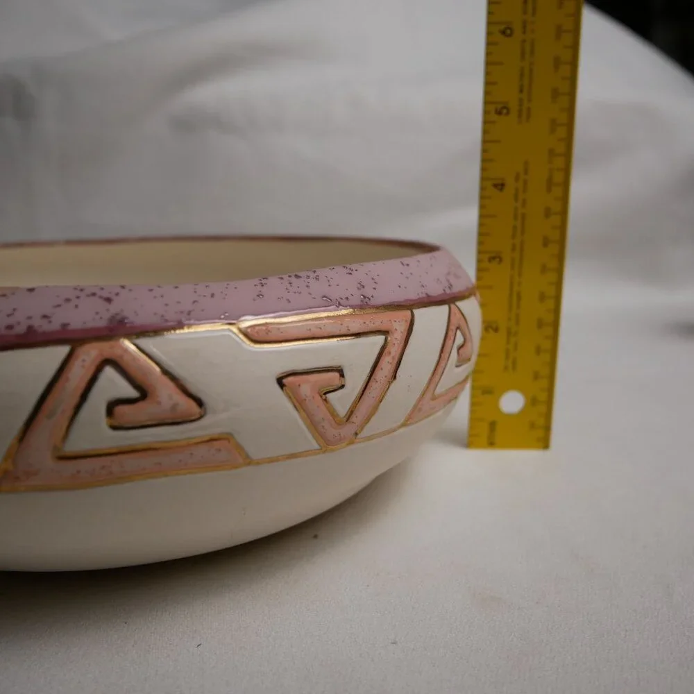 Koshari Studios Handmade Ceramic Bowl With Unique Geometric Pattern & Pink Accen - Picture 9 of 9